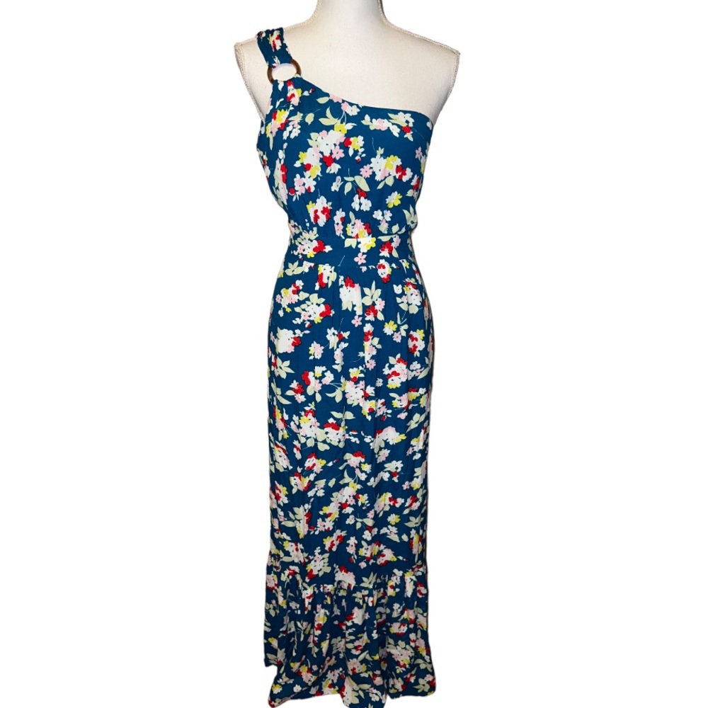 ANTHROPOLOGIE one shoulder floral maxi dress with pockets